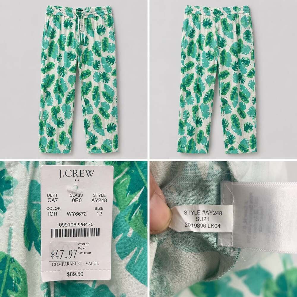 J.Crew Linen Blend Tropical Leaf Palm Print Crop Pants Women's 12P Petite